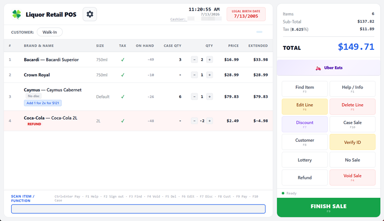 Wine and Liquor Retail POS Interface
